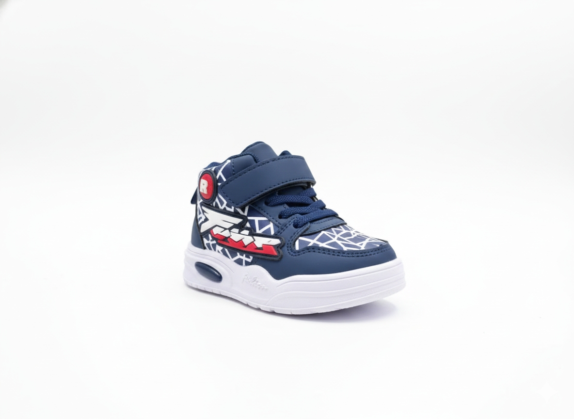 Kids Navy Blue High-Top Sneakers with Velcro Strap | Comfortable & Durable Boys Shoes