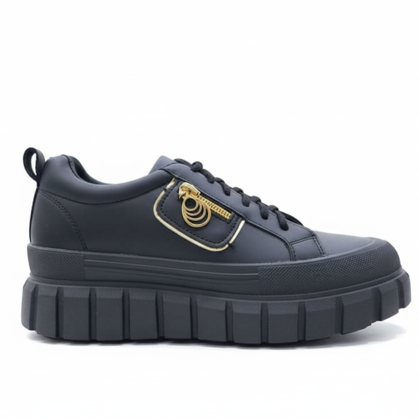 Women’s Black Chunky Platform Sneakers, Stylish Casual Shoes with Thick Sole