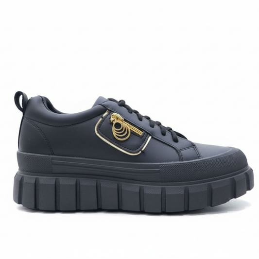 Women’s Black Chunky Platform Sneakers, Stylish Casual Shoes with Thick Sole