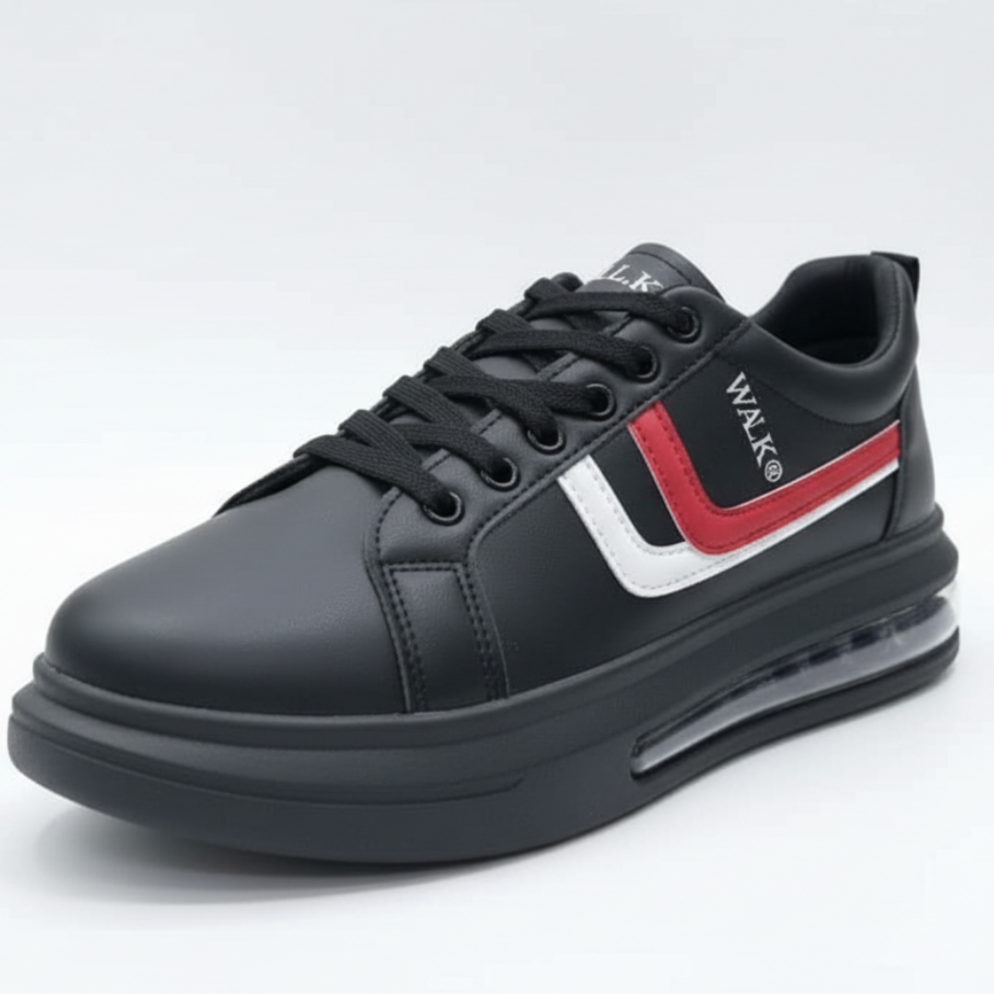Black Air Cushion Sneakers for Men | Premium Casual Shoes with White & Red Side Design