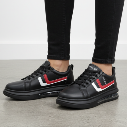 Black Air Cushion Sneakers for Men | Premium Casual Shoes with White & Red Side Design
