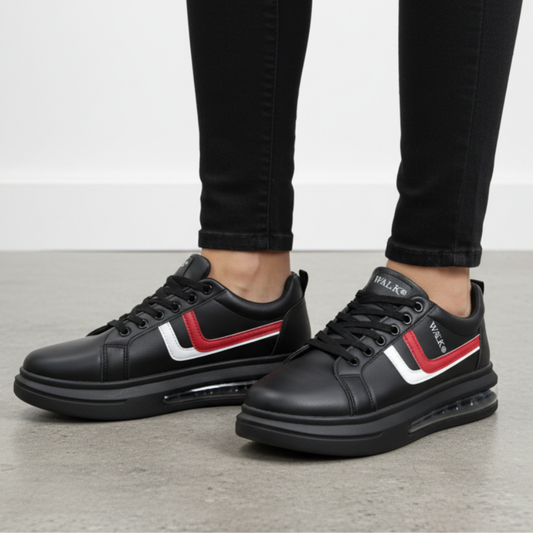 Black Air Cushion Sneakers for Men | Premium Casual Shoes with White & Red Side Design