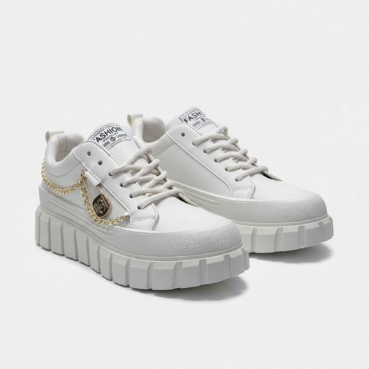 Trendy High Sole White Sneakers for Ladies