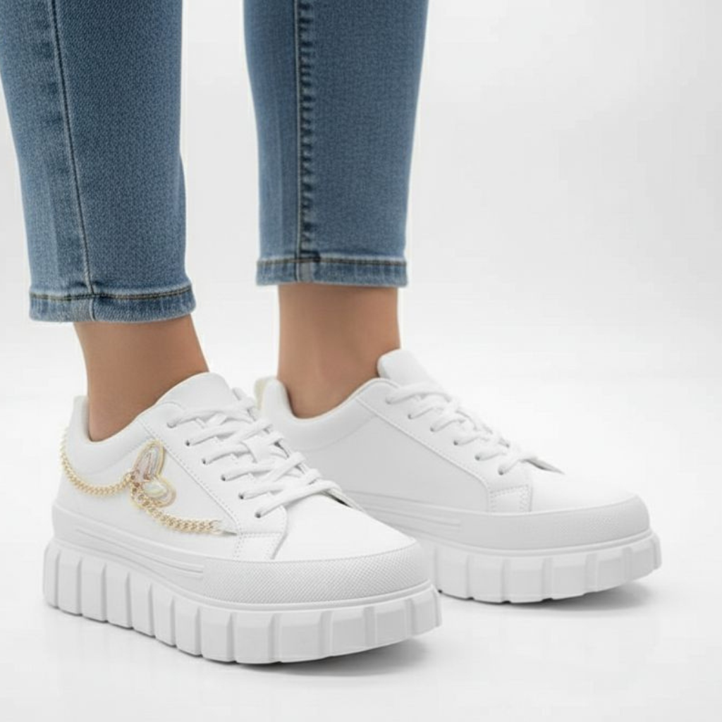 Trendy High Sole White Sneakers for Ladies