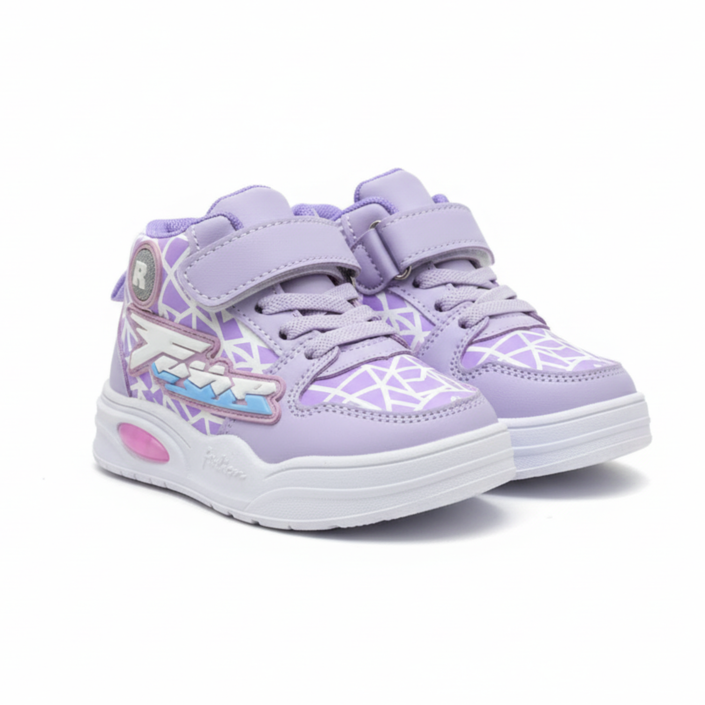 Kids Purple High-Top Sneakers with Velcro Strap & Cushioned Sole