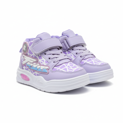 Kids Purple High-Top Sneakers with Velcro Strap & Cushioned Sole