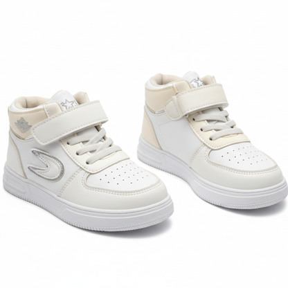 Kids White High-Top Sneakers with Velcro Strap | Stylish & Comfortable Boys Casual Shoes