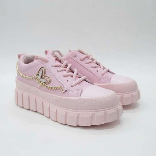 Women’s Pink Chunky Platform Sneakers with Heart Chain  Trendy Casual Shoes